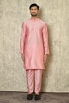 Shop_Samyukta Singhania_Pink Cotton Silk Plain Kurta And Pant Set _Online_at_Aza_Fashions