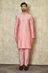 Shop_Samyukta Singhania_Pink Cotton Silk Printed Mughal Bundi And Kurta Set_Online_at_Aza_Fashions