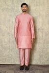 Samyukta Singhania_Pink Cotton Silk Leaf And Circle Diamond Pattern Bundi _Online_at_Aza_Fashions