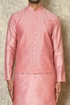 Samyukta Singhania_Pink Cotton Silk Leaf And Circle Diamond Pattern Bundi _at_Aza_Fashions