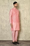 Shop_Samyukta Singhania_Pink Cotton Silk Leaf And Circle Diamond Pattern Bundi _Online_at_Aza_Fashions