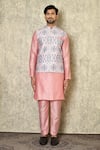 Samyukta Singhania_Pink Cotton Silk Printed Mughal Bundi And Kurta Set_at_Aza_Fashions