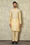 Aryavir Malhotra_Beige Cotton Silk Full Sleeve Solid Kurta _Online_at_Aza_Fashions