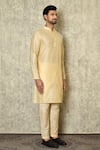 Shop_Aryavir Malhotra_Beige Cotton Silk Full Sleeve Solid Kurta _Online_at_Aza_Fashions