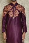 Shop_Naintara Bajaj_Purple Mandarin Collar Printed Kurta Set_Online_at_Aza_Fashions
