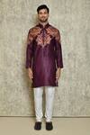 Naintara Bajaj_Purple Mandarin Collar Printed Kurta Set_at_Aza_Fashions