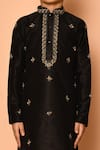 Buy_Petite Pomme_Black Silk Embroidery Flora Pattern Kurta And Gold Churidar Set _Online_at_Aza_Fashions