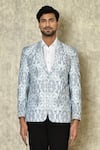 Naintara Bajaj_Blue Cotton Linen Printed Abstract Floral Blazer For Men_Online_at_Aza_Fashions