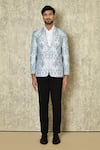 Buy_Naintara Bajaj_Blue Cotton Linen Printed Abstract Floral Blazer For Men_Online_at_Aza_Fashions