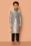 Aryavir Malhotra_Grey Silk Embroidered Paisley Pattern Floral Yoke Kurta Set _Online_at_Aza_Fashions