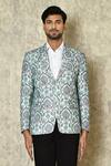Naintara Bajaj_Blue Cotton Linen Printed Botanical Blazer For Men_Online_at_Aza_Fashions
