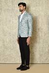 Shop_Naintara Bajaj_Blue Cotton Linen Printed Botanical Blazer For Men_Online_at_Aza_Fashions