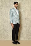 Naintara Bajaj_Blue Cotton Linen Printed Botanical Blazer For Men_at_Aza_Fashions