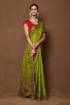 Buy_Samyukta Singhania_Green Tussar Silk Floral Pattern Saree _Online_at_Aza_Fashions