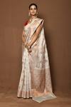 Shop_Nazaakat by Samara Singh_White Silk Woven Floral Vine Border Saree_Online_at_Aza_Fashions