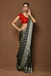 Shop_Samyukta Singhania_Black Georgette Woven Stripe Stiped Saree _Online_at_Aza_Fashions