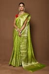 Buy_Samyukta Singhania_Green Silk Embroidery Striped Floral Pattern Saree _Online_at_Aza_Fashions