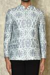 Naintara Bajaj_Sky Blue Cotton Linen Printed Italian Full Sleeve Bandhgala For Men_Online_at_Aza_Fashions