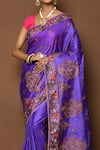 Shop_Samyukta Singhania_Blue Tussar Silk Mughal Art Floral Pattern Saree _Online_at_Aza_Fashions