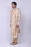 Buy_Aryavir Malhotra_Beige Kurta Georgette Embroidered Mandala Work Geometric Design Sherwani Set