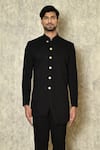 Buy_Aryavir Malhotra_Black Cotton Silk Lycra Plain Bandhgala And Pant Set _Online_at_Aza_Fashions