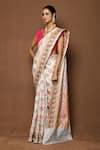 Buy_Nazaakat by Samara Singh_White Banarasi Silk Woven Floral Saree_Online_at_Aza_Fashions