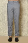 Aryavir Malhotra_Grey Cotton Silk Lycra Plain Asymmetric Placket Bandhgala And Pant Set _Online_at_Aza_Fashions