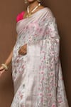 Shop_Khwaab by Sanjana Lakhani_White Banarasi Silk Woven Floral Saree For Women_Online_at_Aza_Fashions