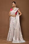 Buy_Khwaab by Sanjana Lakhani_White Banarasi Silk Woven Floral Saree For Women_Online_at_Aza_Fashions