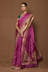 Buy_Samyukta Singhania_Pink Tussar Silk Floral Paisley Swirl Pallu Saree _Online_at_Aza_Fashions