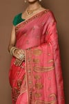 Shop_Samyukta Singhania_Pink Tussar Silk Leaf Pinang Pattern Saree _Online_at_Aza_Fashions