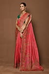 Buy_Samyukta Singhania_Pink Tussar Silk Leaf Pinang Pattern Saree _Online_at_Aza_Fashions