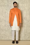 Buy_Naintara Bajaj_Orange Bandhgala Cotton Linen Plain Asymmetric Placket Kurta Set