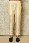 Aryavir Malhotra_Beige Bandhgala Cotton Linen Plain Asymmetric Layered Set _Online_at_Aza_Fashions