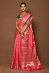 Buy_Samyukta Singhania_Pink Silk Embroidery Scattered Floral Patterned Saree _Online_at_Aza_Fashions