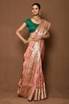 Buy_Samyukta Singhania_Peach Silk Woven Rose Blooming Border Saree _Online_at_Aza_Fashions