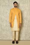 Buy_Aryavir Malhotra_Beige Bandhgala Cotton Linen Plain Asymmetric Layered Set 