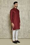 Shop_Naintara Bajaj_Maroon Kurta Cotton Blend Solid Set _Online_at_Aza_Fashions