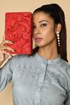 Feza Bags_Red Embroidery, Beads Abstract Embellished Clutch_Online_at_Aza_Fashions