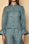 Shop_Khwaab By Sanjana Lakhani_Green Cotton Pashmina Printed Floral Chinese Blouse And Shorts Set _Online_at_Aza_Fashions