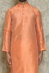 Shop_Naintara Bajaj_Peach Cotton Silk Plain Kurta And Churidar Set_Online_at_Aza_Fashions