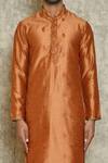 Naintara Bajaj_Brown Cotton Silk Floral Pattern Kurta Set_Online_at_Aza_Fashions