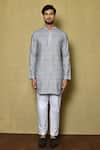 Buy_Aryavir Malhotra_Grey Cotton Checkered Pattern Short Kurta Set _Online_at_Aza_Fashions