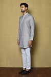 Aryavir Malhotra_Grey Cotton Checkered Pattern Short Kurta Set _at_Aza_Fashions