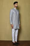 Buy_Aryavir Malhotra_Grey Cotton Checkered Pattern Short Kurta Set 