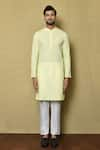 Buy_Aryavir Malhotra_Yellow Cotton Chikankari Embroidered Thread Kurta And Pant Set _Online_at_Aza_Fashions