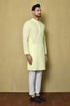 Aryavir Malhotra_Yellow Cotton Chikankari Embroidered Thread Kurta And Pant Set _at_Aza_Fashions