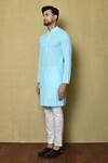 Aryavir Malhotra_Blue Silk Blend Embroidery Chikankari Hexagon Kurta And Pant Set _at_Aza_Fashions