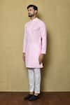 Aryavir Malhotra_Pink Cotton Chikankari Embroidered Thread Full Sleeve Kurta And Pant Set _at_Aza_Fashions