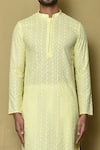 Buy_Aryavir Malhotra_Yellow Cotton Chikankari Embroidered Thread Full Sleeve Kurta And Pant Set 